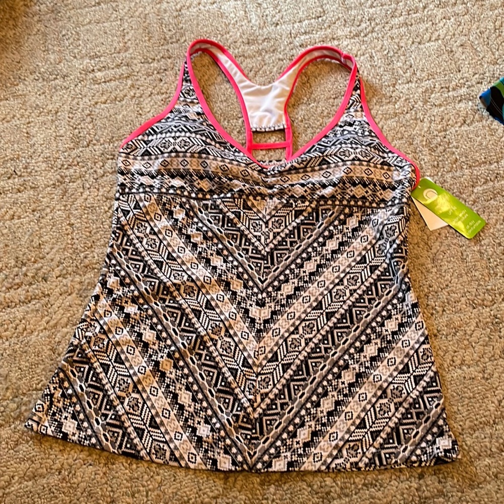 Black grey white pink swim top